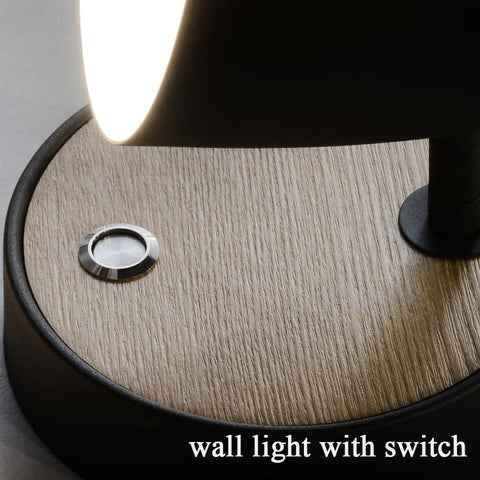 Black Wall Light for Bedroom,Wood Wall Lamp with Switch Industrial,Aluminum Shade 360°Rotatable,Modern Indoor Wall Lighting for Bedside,Living Room,Hallway,Stairs,Bathroom,Storeroom,Reading Lamp E27