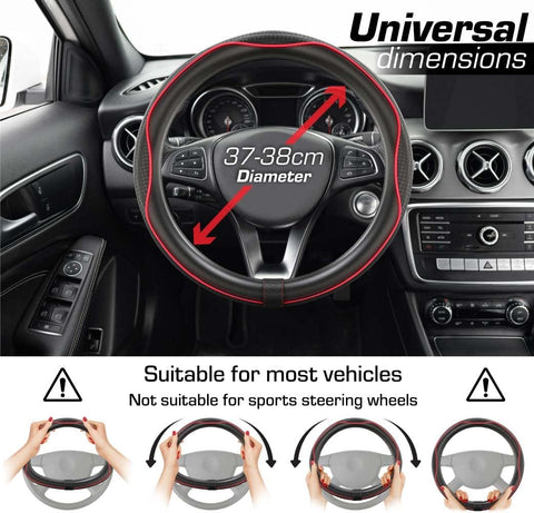Upgrade4cars Red Black Leather Look Steering Wheel Cover