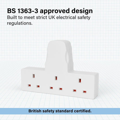 13A 3 Gang UK 3-Pin Power Adapter Multi Plug Socket Extender, Compact Cable-Free Design, BS 1363-3 Certified for Home, Kitchen & Office Use