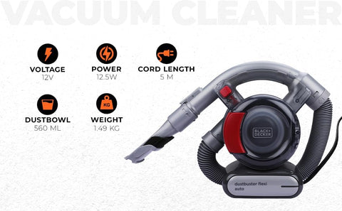 BLACK+DECKER Bagless Car Vacuum Cleaner 12V Dustbuster with Flexi Hose