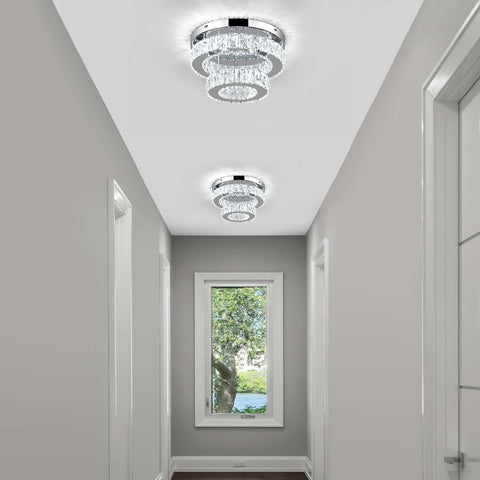 Crystal LED Ceiling Light 30cm, Modern Flush Mount Chandelier 30W