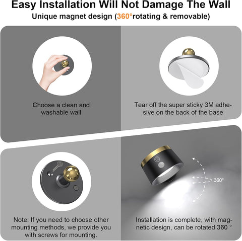 Battery Operated Wall Lights, LED Rechargeable Wall Lights Indoor, 3500mAh Magnetic Wall Lamp with Remote, 3 Color Temperatures & 13 RGB & Dimmable 360° Free Rotation Sconces Wall Lighting