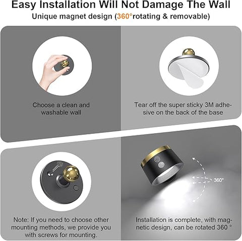 2 Pack Magnetic Wireless Wall Sconce - Remote & Touch Control 360° Rotatable LED Light