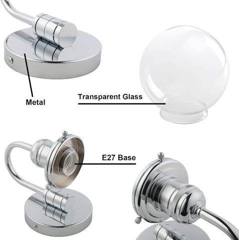 Yosoan Lighting Modern Vintage Industrial Globe Sconce Wall Light Fitting with 5.9” Clear Glass Lampshade, for Office Home Kitchen Living Room Bedroom Loft Bar
