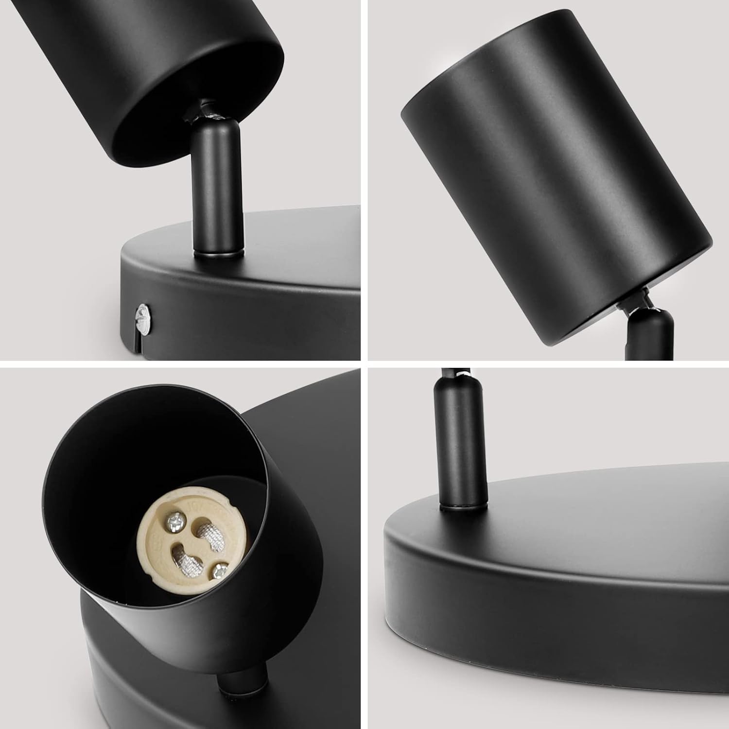 Black lamp with socket and bulb on a light gray background