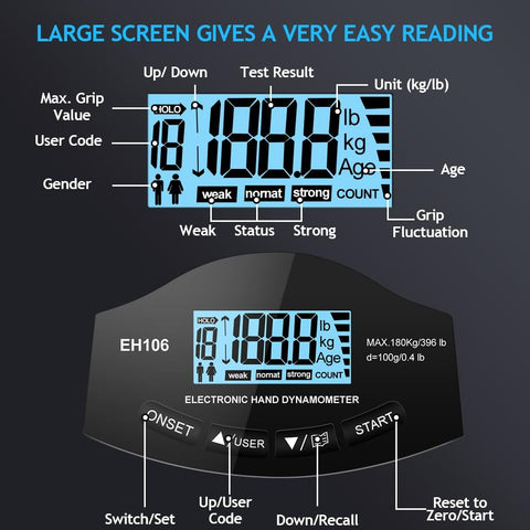 Electronic Hand Dynamometer Grip Strength Trainer – Digital Measurement Meter with LCD Display, USB & Battery Powered