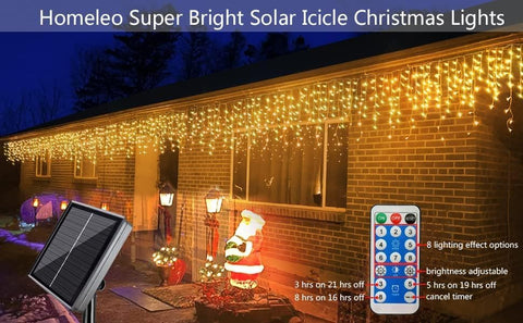 Solar Icicle Lights – 160 LED Warm White Outdoor Christmas Lights with 8 Lighting Effects, IP65 Waterproof Solar String Lights for House, Windows, Porches & Gardens - Let Your Christmas Display Glow Without the Tangle of Cables
