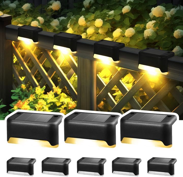 Solpex Solar Deck Lights 8 Pack Solar Step Lights, Outdoor Fence Light Waterproof for Outdoor Stairs, Step, Fence, Yard, Patio, and Pathway(Black,Warm White) [Energy Class A]