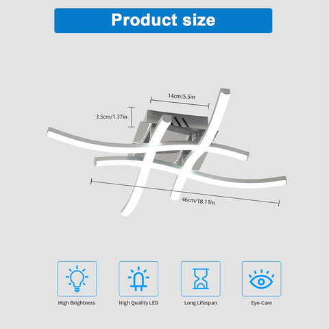 Ceiling light fixture with dimensions and features on a gray background