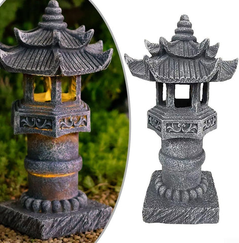 Whychstore Solar Powered Pagoda Lamp, Outdoor Solar Powered Pagoda Garden Lantern, Zen Spire Statue Lamp, For Lawn Path