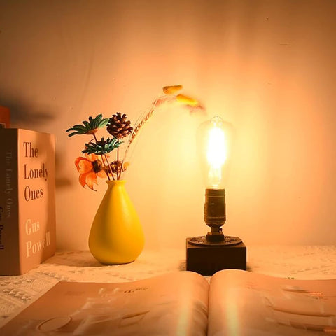Luxvista E27 Vintage Wooden Table Lamp Base – Industrial Edison Desk Lamp Holder with UK Plug, Rustic Bedside Lamp for Bedroom, Living Room, Dining Room & Café