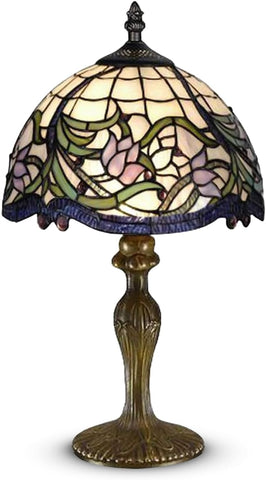 Elegant Floral Tiffany Table Lamp – Handmade Stained Glass Vintage Bedside Lamp with Touch Switch, 8-Inch Shade & 13-Inch Stand for Bedroom, Living Room & Lounge