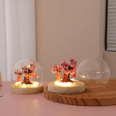 Cherry Blossom Flower Night Lamp with Fairy Lights & Greeting Card – Cute Battery Powered Bedroom Decor Gift