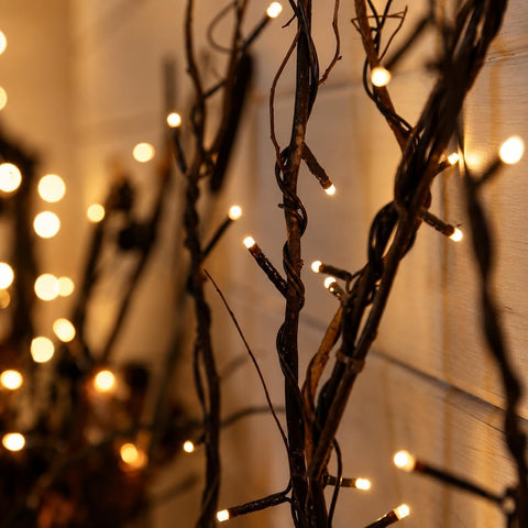 Festive Lights 5 x 87cm Brown Willow Twig Branch Lights – 50 Warm White LED Indoor Decorative Lights for Vases, Tables, Bedrooms & Living Rooms
