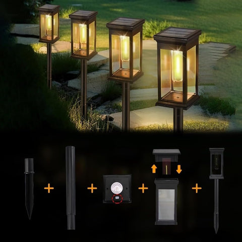 LED Solar Lights,Auto On/Off Outdoor Garden Solar Stake Lights, Warm White Patio Pathway Landscape Lamp for Yard Lawn Pathway (Black,4)