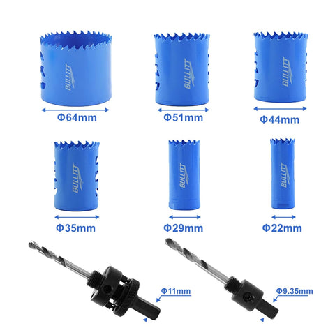 6pcs bi-metal electricians hole saw set 22–64mm m42 cobalt cutting kit with arbors & hex wrench – wood metal plastic cutting depth 48mm