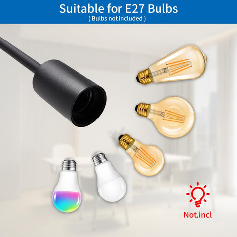 Black lamp holder with E27 bulbs on a light gray background