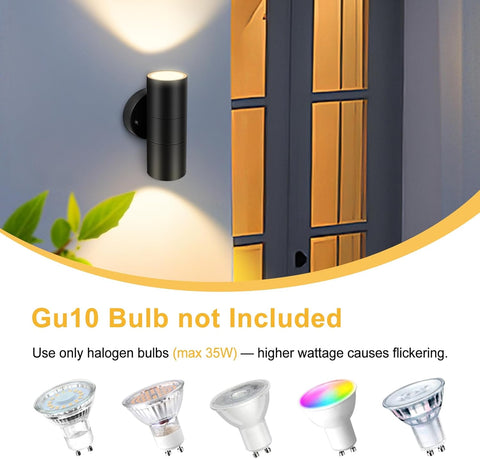 Outdoor Wall Light Up & Down Black LED Waterproof GU10 Bulbs