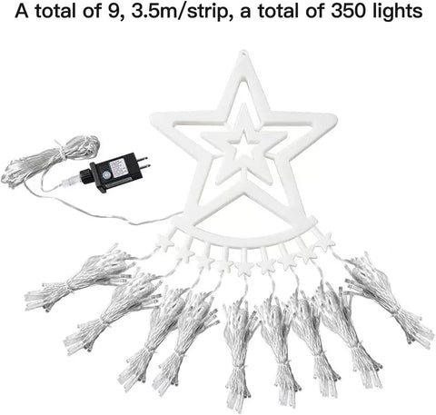Christmas Tree Lights 350 LED Outdoor Waterfall Fairy Lights with Star Topper (Colourful)