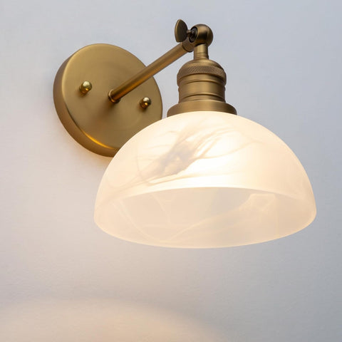 1-Light Vintage Wall Sconce with Milk White Glass Shade, Adjustable Indoor Lamp