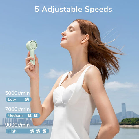 JISULIFE Mini Portable Handheld Fan – 5 Speeds, USB Rechargeable