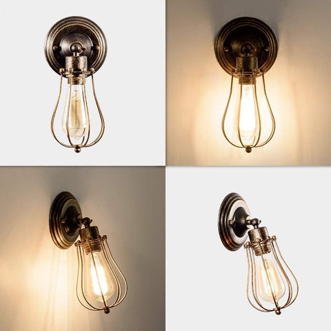 LULING Industrial Wall Sconce Vintage Lighting Adjustable Lamp Rustic Wire Metal Cage Oil Rubbed Wall Light Shade Edison Style Antique Fixture Porch Mirror