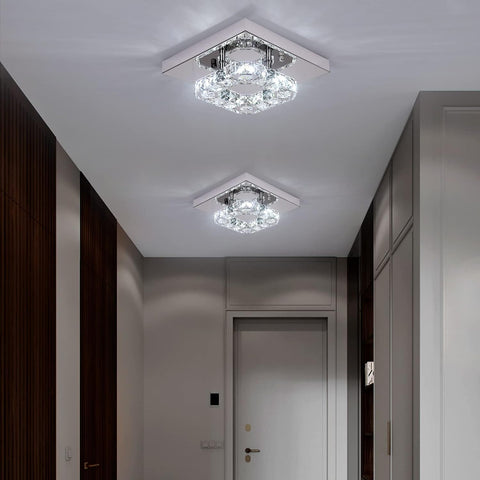 Modern Square K9 Crystal LED Chandelier Flush Mount Ceiling Light