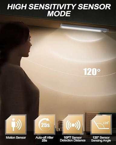 4 Pack Under Cabinet LED Sensor Night Light 4-Mode, USB Type-C, Rechargeable