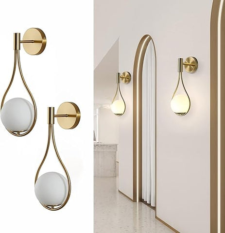 Modern Golden Bronze Wall Sconce - Water Drop Design Glass Globe Light