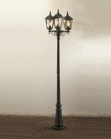 Konstsmide Outdoor Light Firenze Triple Column Outdoor Light/ 2.2m High/ 3 x 100 W E27 Max Lamp Post/Clear Glass/Aluminium/ IP43/ Outside Light Green