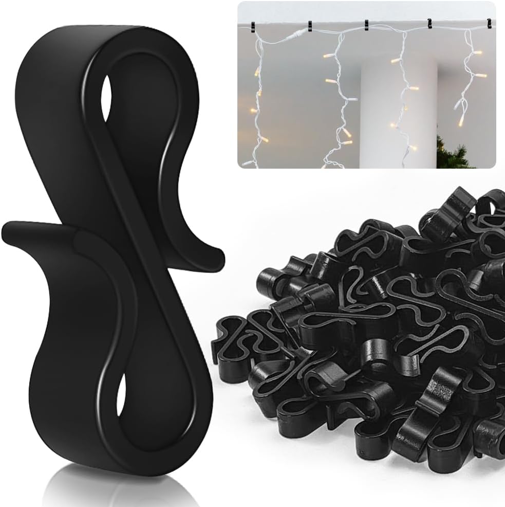 160 Pack Gutter Clips for Outdoor String Lights – S-Shaped Hooks for Christmas, Fairy, Festoon & LED Rope Lights – Line Your Outdoor Space with Lights Without Drilling
