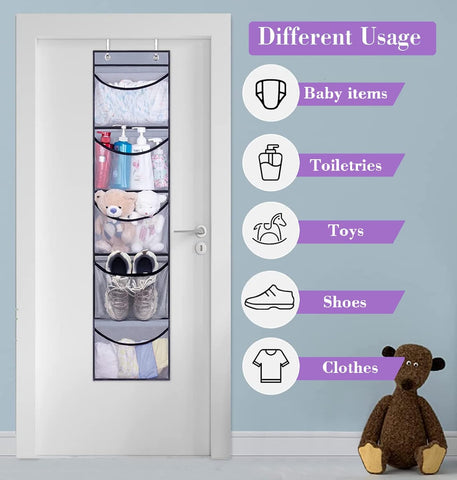 MISSLO 2 Pack Over Door Hanging Organiser with 5 Mesh Pockets Each, Grey – Space-Saving Bathroom, Bedroom & Wardrobe Storage