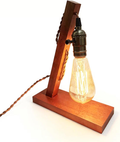 XIHOME Retro Wood E27 Edison Table Lamp – Vintage Industrial Desk & Bedside Light for Home, Office, Café & Studio - Add Vintage Character to Any Corner