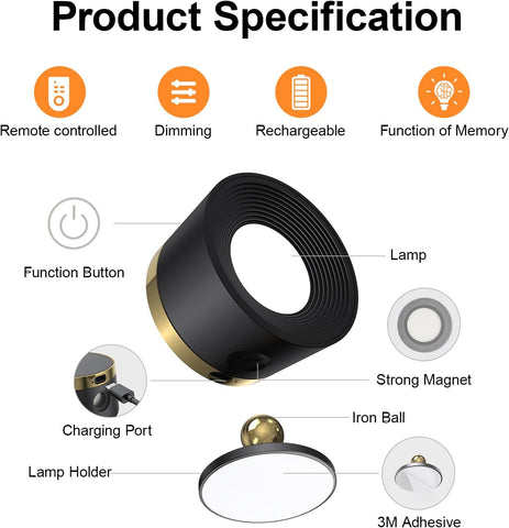 Battery Operated Wall Lights, LED Rechargeable Wall Lights Indoor, 3500mAh Magnetic Wall Lamp with Remote, 3 Color Temperatures & 13 RGB & Dimmable 360° Free Rotation Sconces Wall Lighting