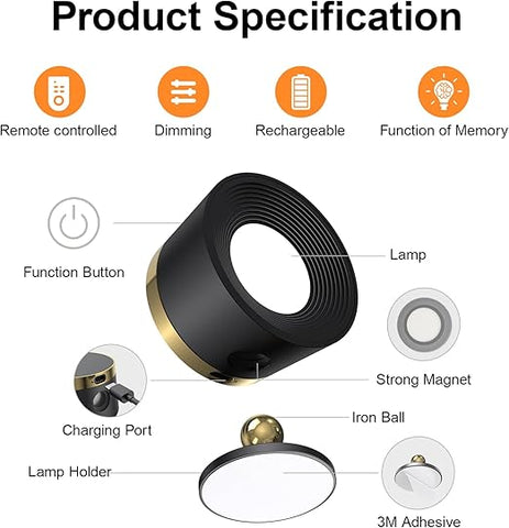 2 Pack Magnetic Wireless Wall Sconce - Remote & Touch Control 360° Rotatable LED Light