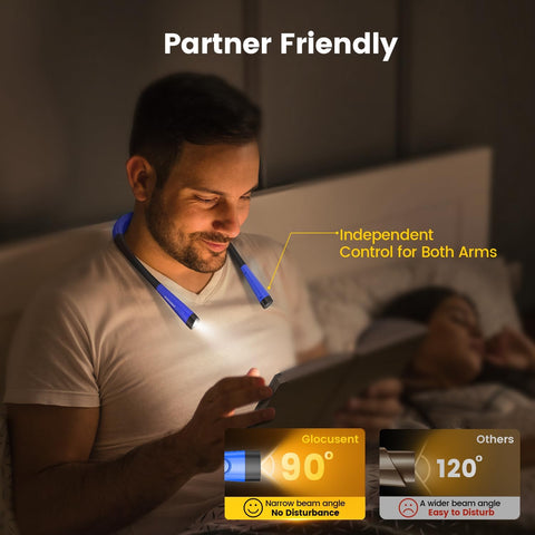 Lake Blue LED Neck Book Light – Hands-Free, USB-C Rechargeable Light with 3 Color Modes, 6 Brightness Levels & Flexible Arms – Ideal for Bedtime Reading, Knitting, Camping & More