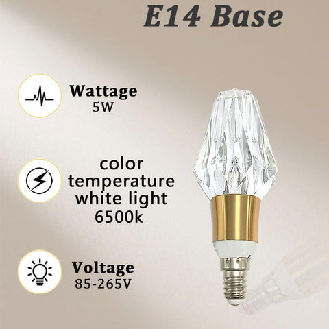 YELANGU Acrylic Crystal Bulb 5W Edison Screw Light 85-265V, 6000K White Light, E14 Base Professional Decorative lamp (1 Count E14-B004) [Energy Class F]