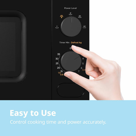 Black 20L Compact Microwave Oven 700W with Manual Control & Defrost