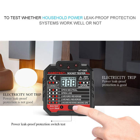 QUILLE Socket Tester Mains Outlet Tester with LCD Display Neutral Live Earth Wire Testing RCD Test - UK Plug