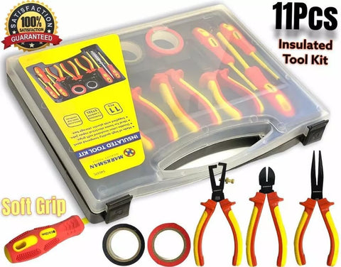 11PCS VDE Insulated Electricians Screwdriver Set with Tester, Pliers & Case – Red & Yellow Electrical Tool Kit UK