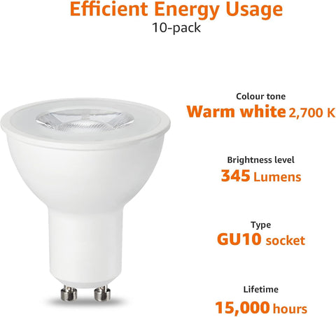 LED GU10 Spotlight Bulb 5.5W Warm White Dimmable - Pack of 10
