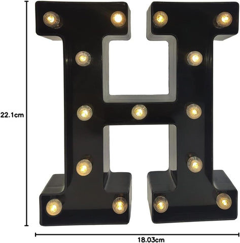 Black Alphabet Marquee Letters LED 26 Alphabet Light Up Letters with Diamond Bulb Battery Powered Led Letter for Wedding Birthday Christmas Home Bar Decoration Party Night Light (Black Letter H)