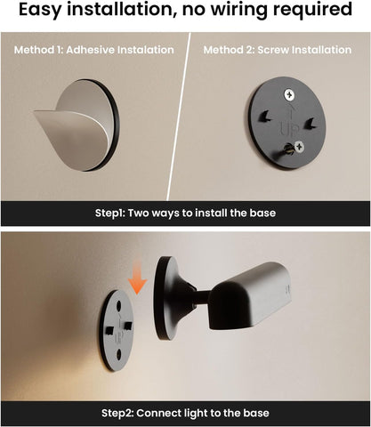 FULNIX Rechargeable LED Wall Lights 2 Pack Black