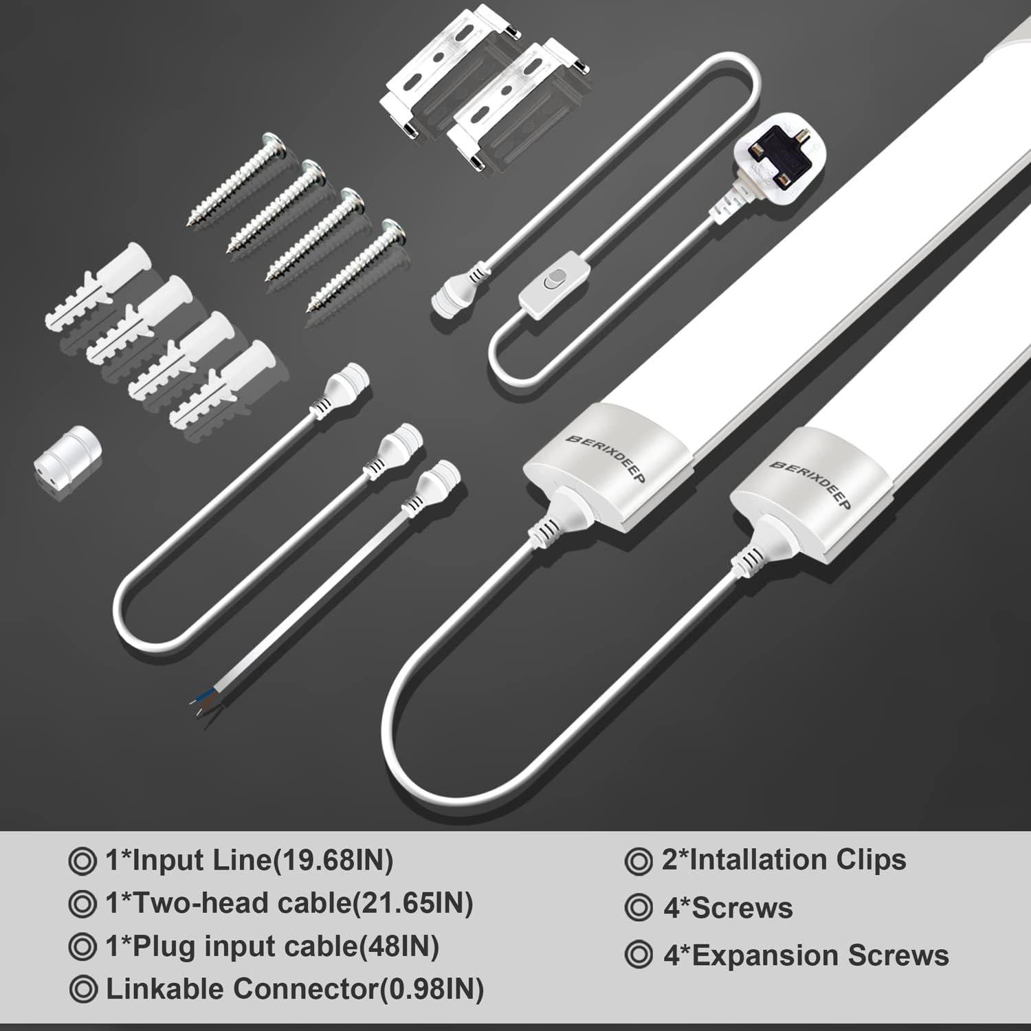 Set of LED strip lights with components on a dark background