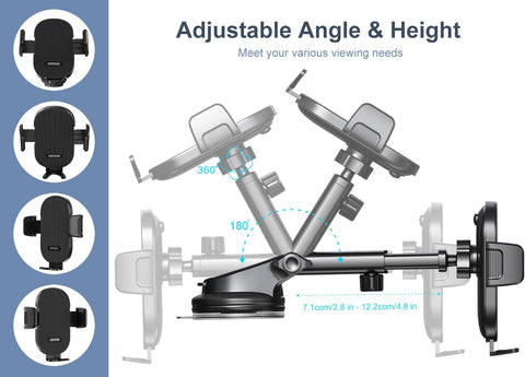 Arteck Black Universal 360° Car Phone Mount for Dashboard & Windshield