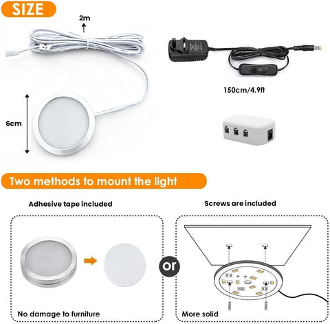 6 LED Under Cabinet Lights 1500LM Warm White Puck Lights – Kitchen Cupboard, Wardrobe & Shelf Lighting – Brighten the Dark Corners You’ve Been Missing