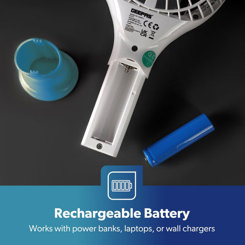 GEEPAS Rechargeable Fan | Mini Portable USB Handheld Fan for Home Office Travel Outdoor Personal Use | 3 Speed Settings 8Hr Run Time | Ultra Quiet Lightweight Air Circulator | 2 Year Warranty Blue