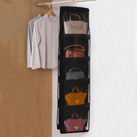 CJWLKJ 10-Pocket Hanging Handbag Organiser – Grey Clear Storage Holder for Wardrobes and Closets