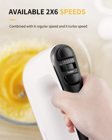 400W Electric Hand Mixer with 6 Speeds & Turbo – 5 Stainless Steel Attachments, Anti-Splash Whisk + Storage Case