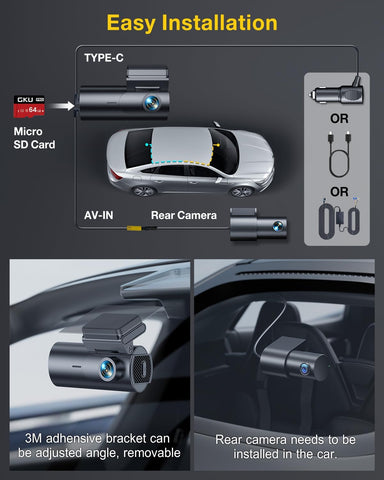 GKU D600Pro 4K+1080P Dual Dash Cam Front & Rear with GPS